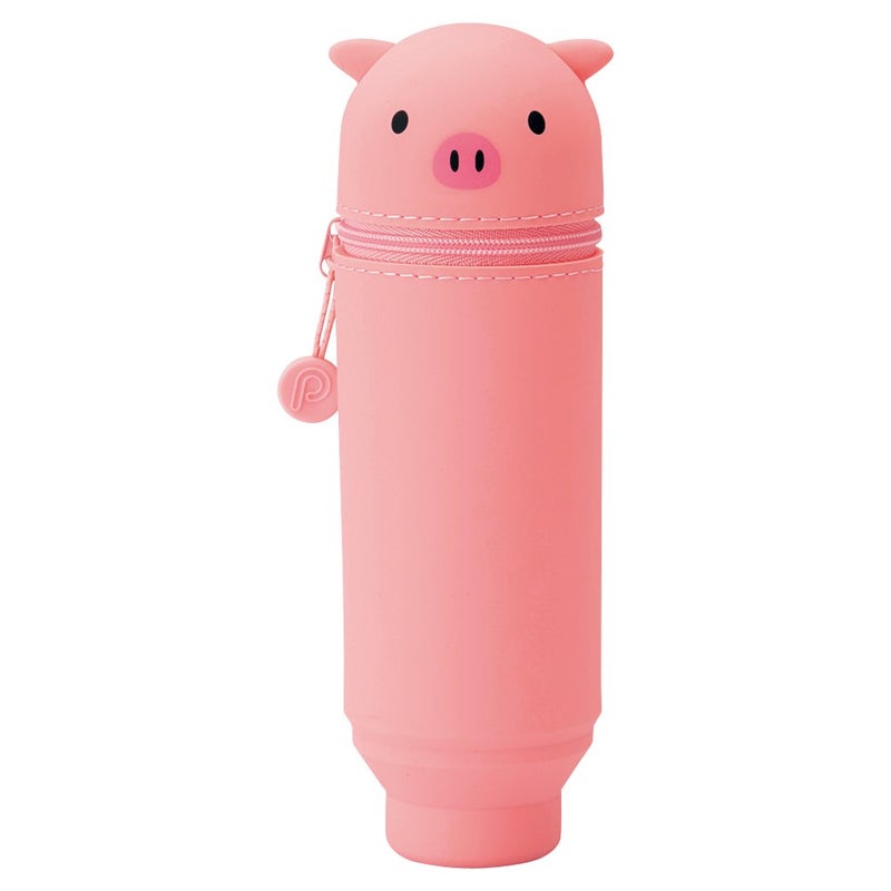 LIHIT LAB Kawaii Japanese Pig Stand Up Pencil Case For School Office College, Cute School Supplies, Animal Pen Holder Pouch Holder Teen Girls, Travel Cosmetics Storage, Artist Pencil Case (A7712-5) - Image 1